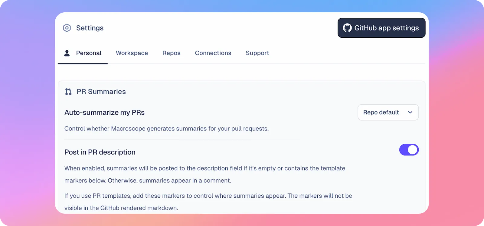 Personalize your code review settings in Macroscope Settings.